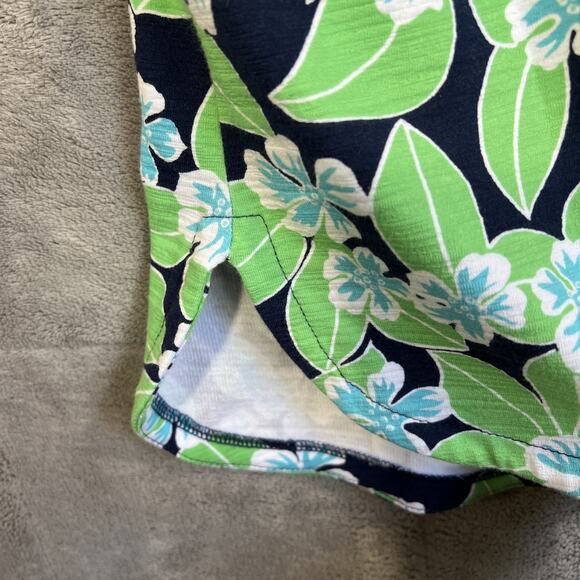 T by Talbots Dress 1X Navy Green Floral Fields Open Back UPF 50+ Pockets Belt - Picture 6 of 12